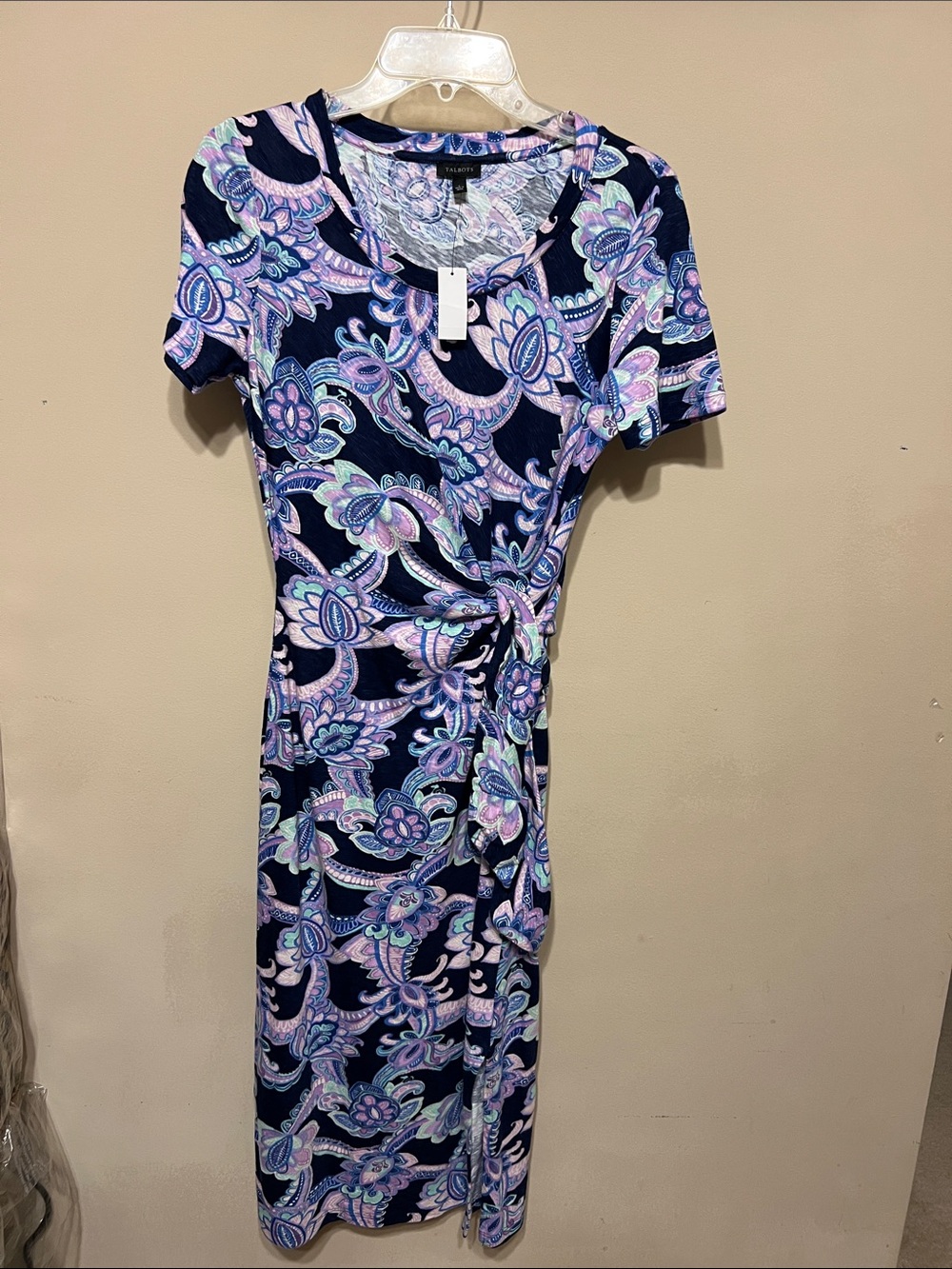 Talbots Navy Floral Paisley Wrap Midi Dress with Pink Accents